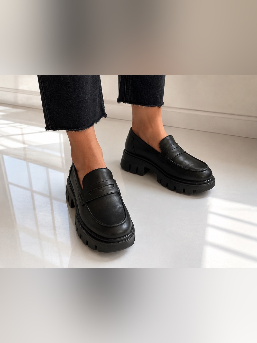 ALDO Black Lug Sole Penny Loafers Women’s Size 7